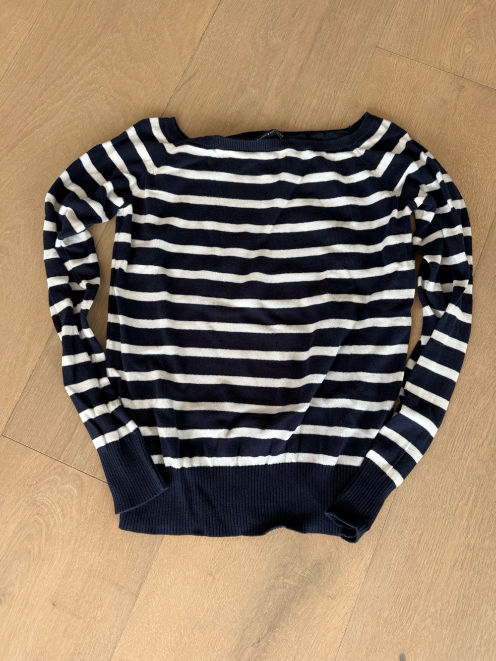 Brandy Melville Navy and White Striped Crew Neck Sweater